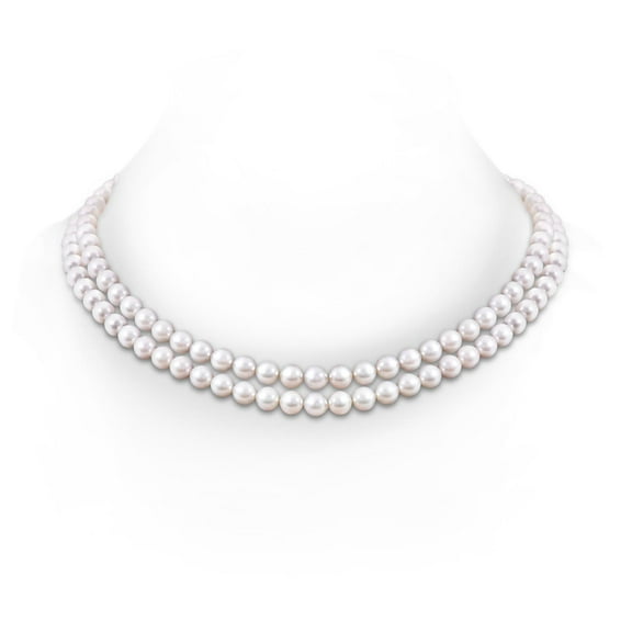 ANGARA 7-8mm, 18" Japanese Akoya Cultured Pearl Double Line Necklace in 14K White Gold for Women | June Birthstone, Birthday, Anniversary, Jewelry Gift for Women | Pearl Necklace