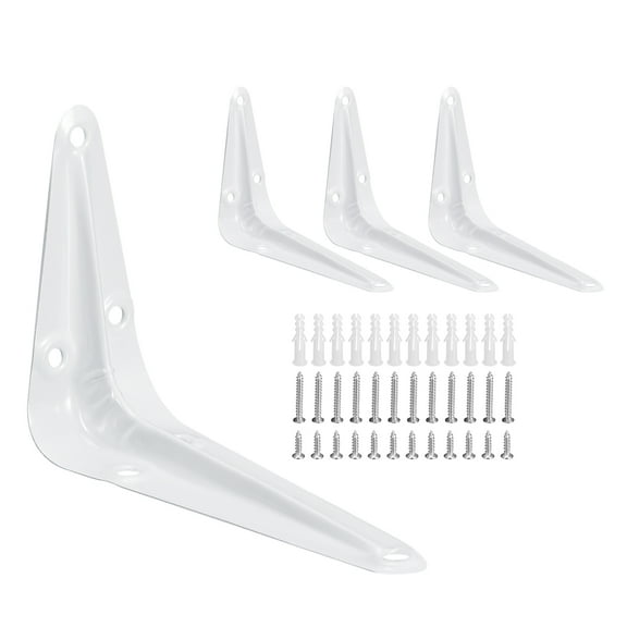 Uxcell Metal L Brackets Iron Floating Shelf Brackets Wall Angle Bracket Corner Brace 4 Set White 4 x 3 inch
