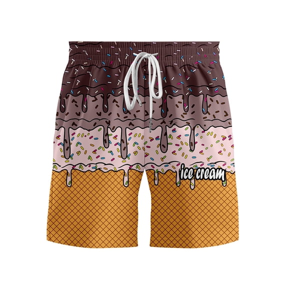 CONZONE Men'S Swim Trunks Ice Cream Graphic Board Shorts for Men Elastic Waist Drawstring Lightweight Quick Dry Summer Beach Swim Shorts