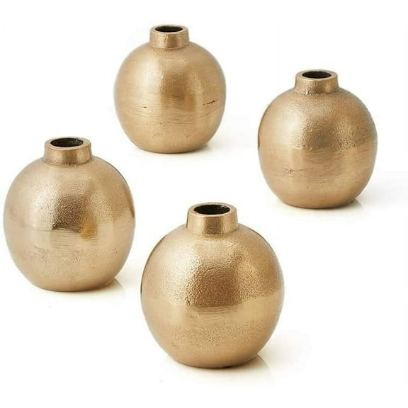 Serene Spaces Living Set of 4 Gold Floral Ball Bud Vase, Stylish Flower Vases for Centerpieces at Weddings, Party Tables, Dining or Coffee Table, Thanksgiving, Fall Decor, 3.5" Tall & 3" Diameter