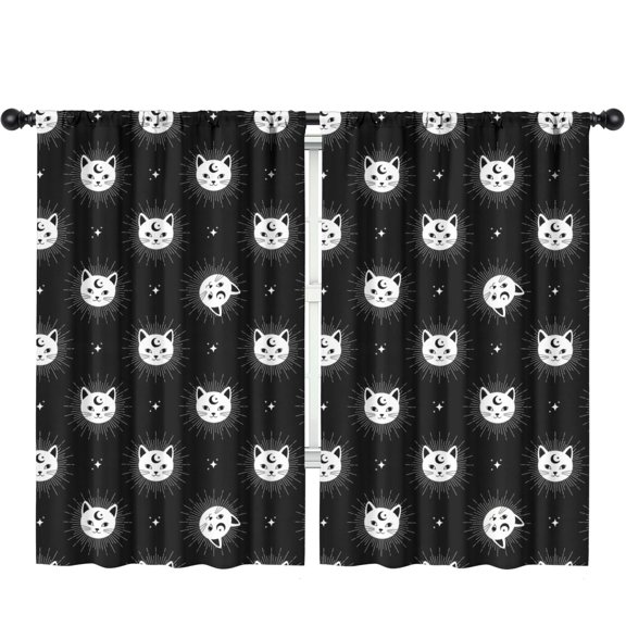 Blackout Kids Curtains,Cat and Moon Gothic Pattern Children's Insulated Curtains Set Of 2,Bedroom Essentials,Toddler Room Decor 52"x84"