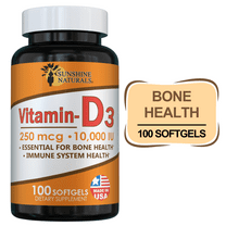 Sunshine Naturals Vitamin D3 10000 IU 250MCG Softgels, 100 Count