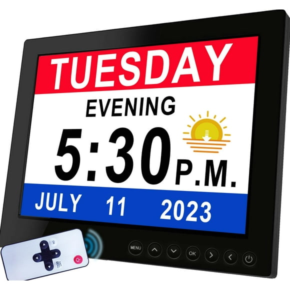 【Upgraded 2.0】 8 Inch Large Clock -19 Alarms Day Clock with Auto DST for Memory Loss Elderly Seniors Dementia Alzheimers, Digi