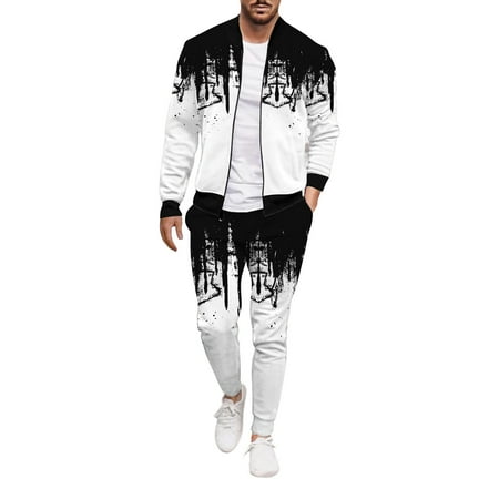 

ketyyh-chn99 White Blue Scrubs For Men Set Men s Casual Tracksuit Set Long Sleeve Full-Zip Running Jogging Athletic Sweat Suits
