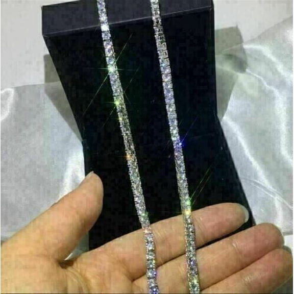 3MM Round Cut Lab Created Diamond 18 Inch Tennis Necklace 14K White Gold Plated