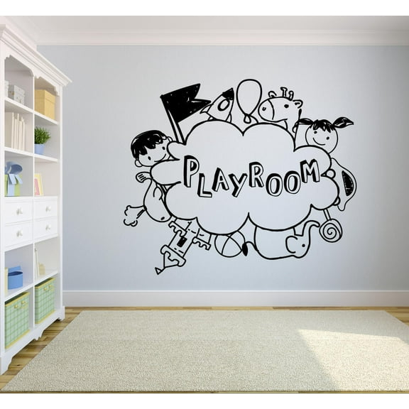 Playrooms Doodle Doodles Playroom Play Rooms Quotes Wall Sticker Art Decal for Kids Room Playground Playhouse Nursery Kindergarten House Fun Decor Stickers Wall Art Vinyl Decoration Size (8x10 inch)