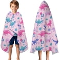 thumbnail image 3 of Pink Dinosaurs Flowers Leaves Pattern Hooded Bath Towel，50"x30" for Ages 3 To 12 Kids, Quick Dry Lightweight Soft Microfiber Hood Beach Towel Cover Up for Kids, 3 of 7