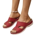 thumbnail image 2 of Domuza Women's Leather Sandals | Leaf Cut-Out Design & Adjustable Velcro Strap | Cushioned Wedge Heel Summer Casual Sandals Shoes Red 5.5（EU-36）, 2 of 4