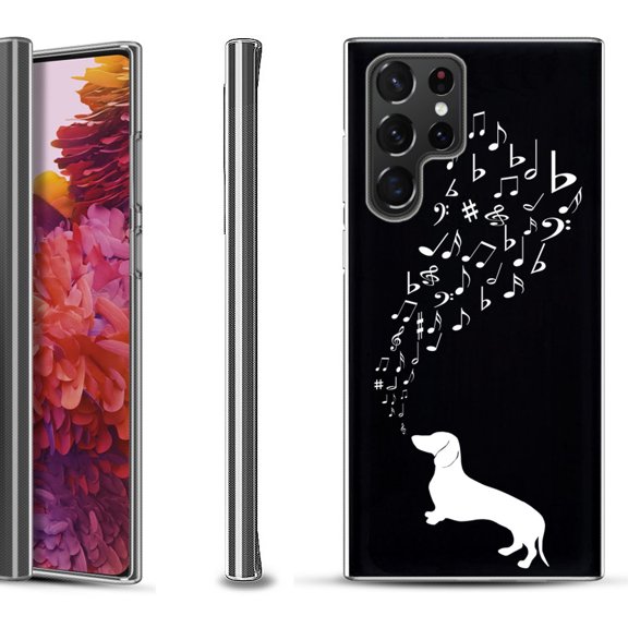 Slim-Fit Fashion Gel Phone Case for Samsung Galaxy S22 Ultra 5G, by OneToughShield ® - Dachshund/Puppy Music
