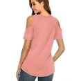 thumbnail image 2 of JYLFC Short Sleeve T-Shirts for Women Criss Cross V-Neck Summer Top, Pink M, 2 of 3