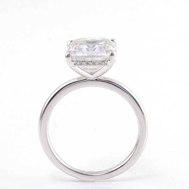 solitaire jewels 4CT Asscher Moissanite Hidden Halo Engagement Ring For Women, 14K Yellow Gold