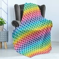 thumbnail image 4 of Abstract Soft Flannel Fleece Throw Blanket, Rainbow Toned Fish Scale Pattern Half Circles Geometric Creative Mermaid Marine, Cozy Plush for Indoor and Outdoor Use, 50" x 60", Multicolor, by Ambesonne, 4 of 5