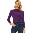 thumbnail image 1 of INSPIRE CHIC Blusa de punto de manga larga con cuello alto fruncido para mujer Púrpura XL, 1 of 5