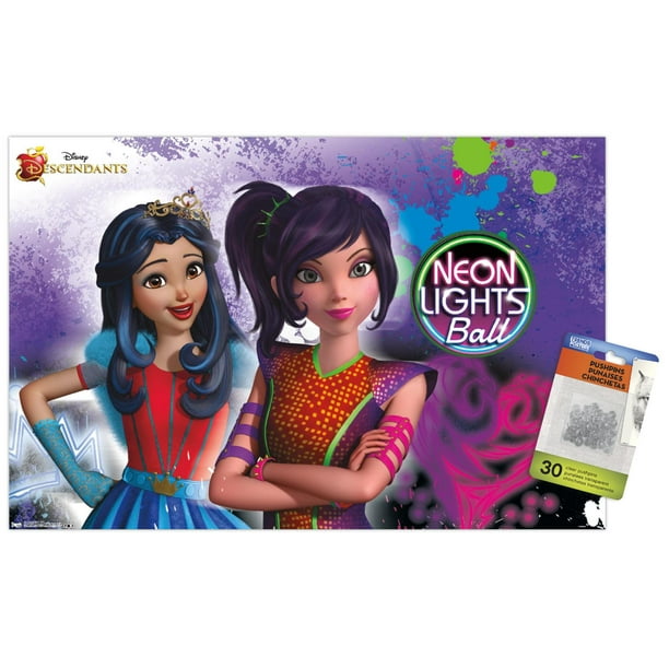 Disney Descendants - Neon Wall Poster with Push Pins, Disney Descendants - Neon Wall Poster with Push Pins,