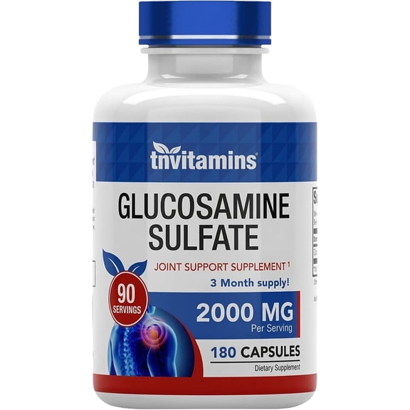 TNVitamins Glucosamine Sulfate Capsules 2000 MG (180 Count) | Joint Support* Supplement for Women & Men | Produced in The USA | Promotes Flexibility & Mobility