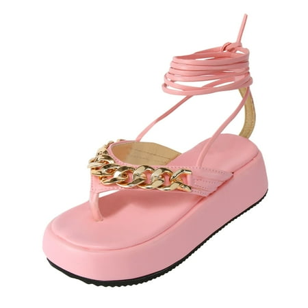 

nsendm Dc S Women Sandals Fashion Summer Women Sandals Thick Sole Thong Strap Sexy Wedge Peep Toe Sandals for Women Pink 8.5