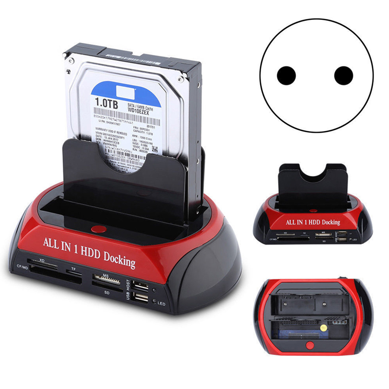 Dual Slots SATA Hard Drive Docking Station Card Reader for 2.5" 3.5