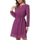 thumbnail image 4 of Vestido de fiesta de mujer Inspire Chic con escote en V, mangas largas, falda acampanada y línea A, color púrpura ciruela, 4 of 5