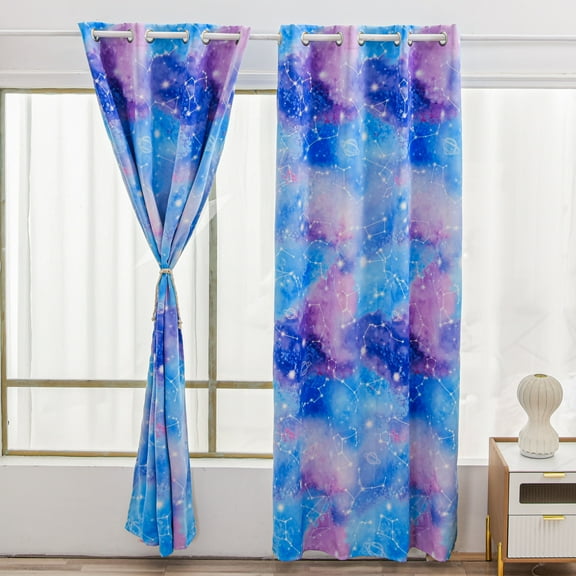 Btargot Tie Dye Constellation Blackout Curtains Set of 2 for Kids Girls Room Galaxy Ombre Grommet Thermal Insulated Room Darkening Drapes 52 x 63 inch Blue Purple
