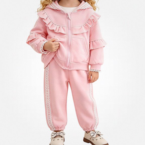 DJDLJWCJ Girls 2 Piece Outfit Set Cute Long Sleeve Hoodie Jacket and Solid Color Jogger Sweatpants Set Pink Size 3T
