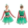 thumbnail image 7 of iiniim Kids Girls Christmas Party Outfits Long Sleeve Stripes Tulle Dress Leotard Tutu Dress with Hat Green 10, 7 of 7
