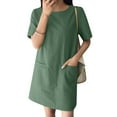 thumbnail image 6 of ZANZEA Women Short Sleeve Pocket Mini Dress Solid Color Vintage Straight Dresses, 6 of 15