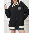 thumbnail image 5 of Women's Vintage Baseball Jackets, Long Sleeve Lapel Embroidery Patch Coat Button Loose Bomber Oversize Outerwear, 5 of 10