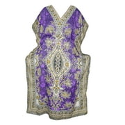 Mogul Women's Caftan Bikni Cover up Purple DASHIKI Nightwear Kimono Sleeves Maxi Kaftan