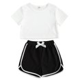 thumbnail image 1 of Xingqing Ensemble 2 Pcs Garçons Filles Manches Courtes Hauts Couleur Unie Short Patchwork, 1 of 7