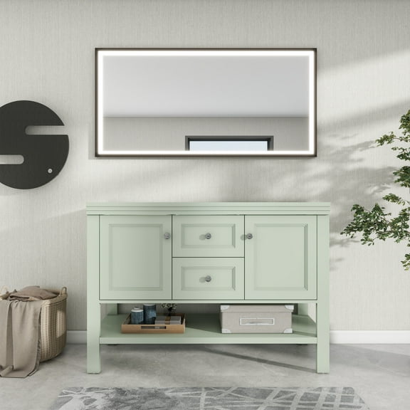 Eclife 48" Double Sink Bathroom Vanity Base Only, Sink not Included, 2 Doors 2 Drawers with Open Shelf