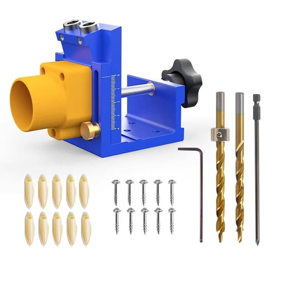 KUKIDSVO 15 Degree Pocket Hole Jig Kit Adjustable Woodworking Punch Locator for Board Drilling Tool, Style D
