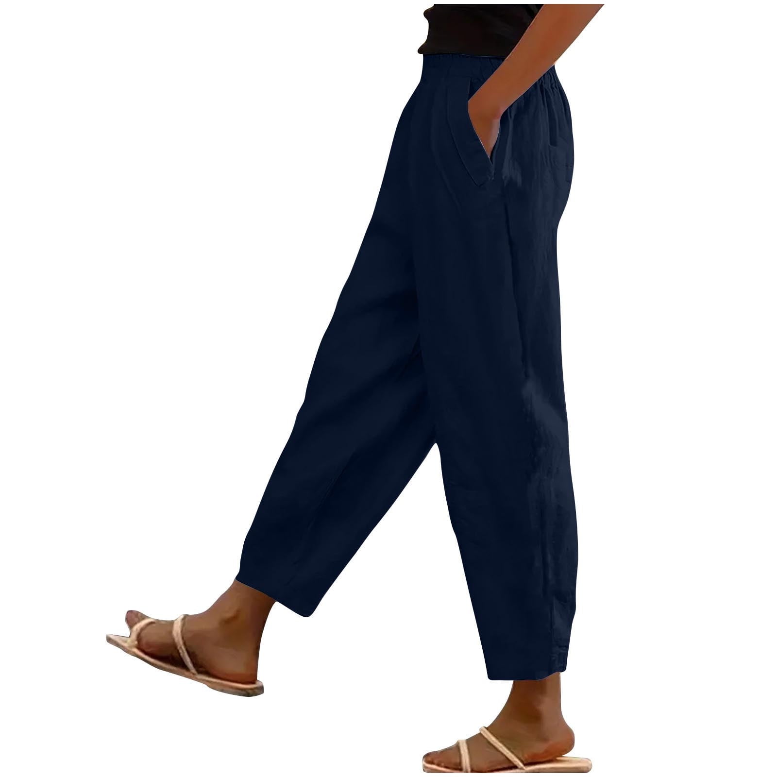 Womens Navy Linen Trousers Navy Blue Petite Pants Maplenight