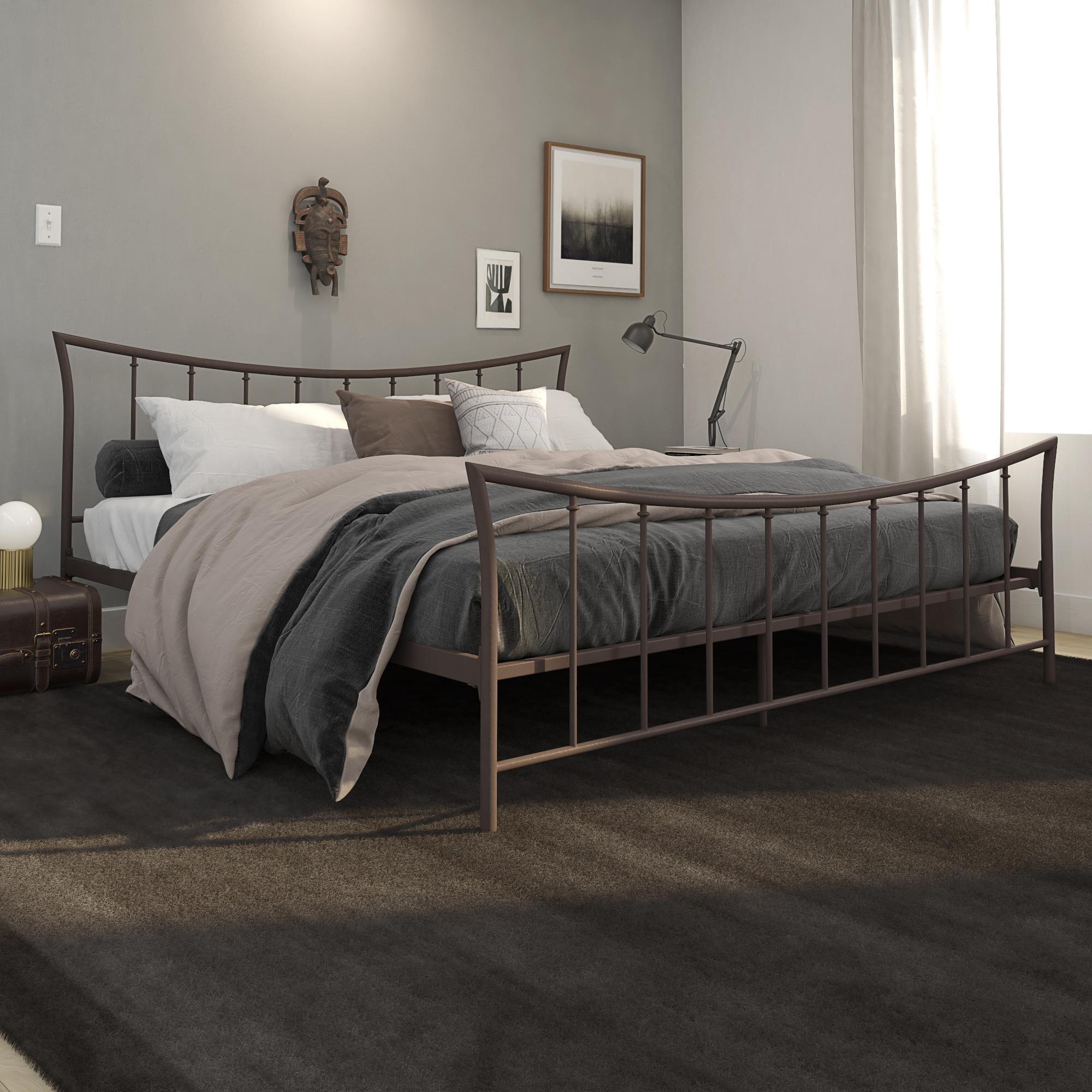 Brushed Bronze Sy Metal King Size Bed Frame Curved Headboard And Bronze Metal Bed King