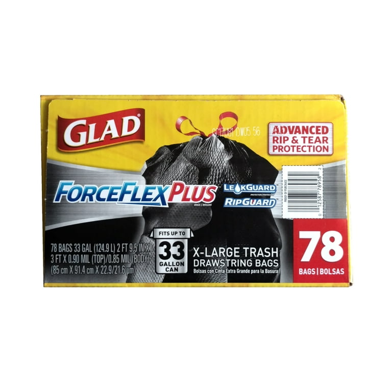 ForceFlexPlus Drawstring Large Trash Bags, 30 gal, Black, 70/Box
