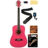 Oscar Schmidt OG5 3/4-Size Kids Acoustic Guitar - Pink Learn-to-Play Bundle with Tuner, Strap, Picks, Instructional Book, DVD, and Austin Bazaar Polishing Cloth