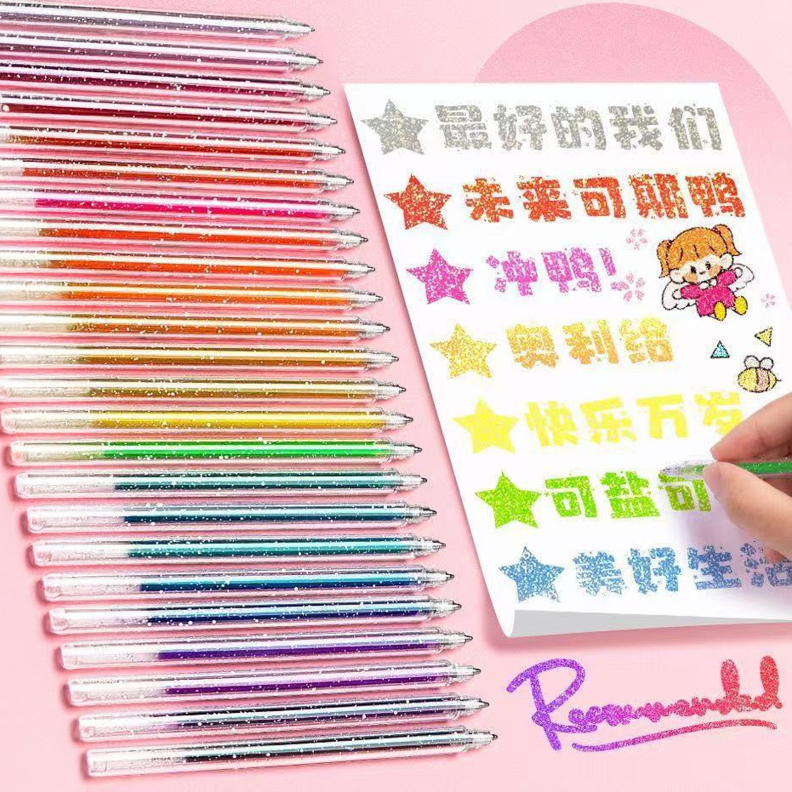 Sylvtty Highlighter Pen Set Transparent Body Multicolored Painting Pen with Glitter Sparkling Effect Smooth Metal Tip Ink Highlighter for Note Marking Coloring