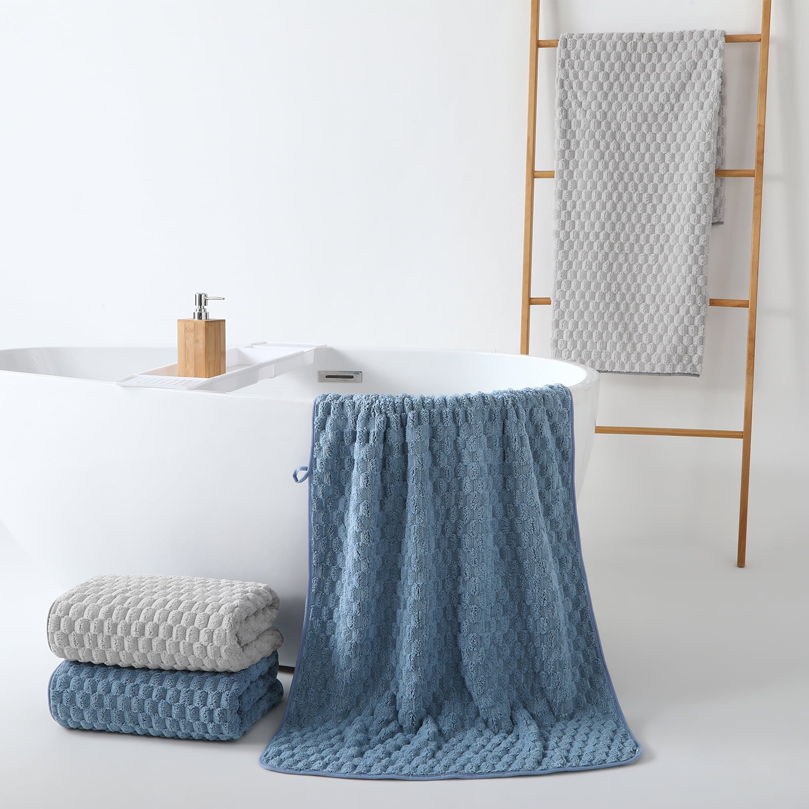 REDKISS 4-Pack Microfiber Bath Towels, 27x54 Quick Dry Waffle Towels Set. Multicolor Cloud Texture Super Absorbent Bath Towel for Bathroom.