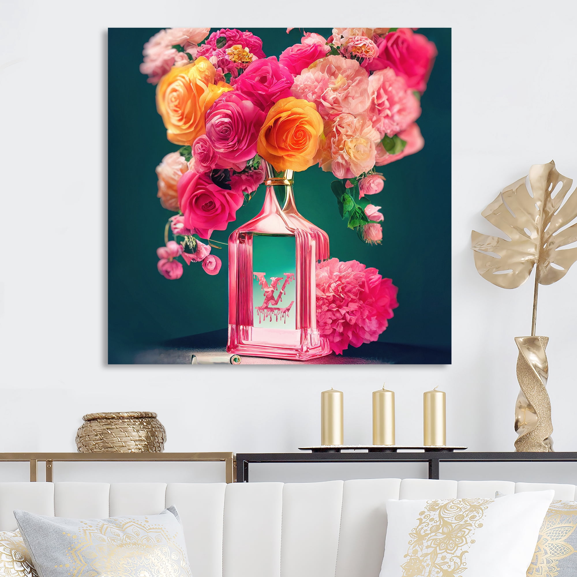 Designart High Fashion Perfume Bottle Vase With Flowers I Canvas Wall Art
