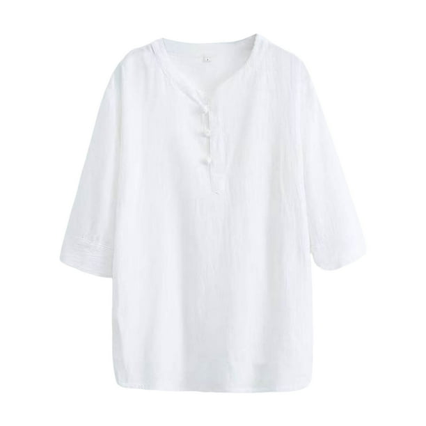 Camiseta de manga corta para hombre - Cuello redondo tipo mandarín - Corte holgado - Verano