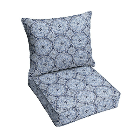 Blue Indoor/Outdoor Deep Seating Pillow and Cushion Set, Corded