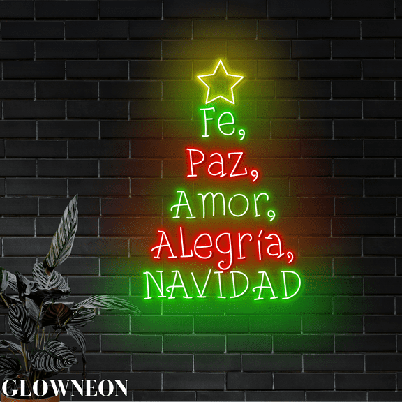Glowneon Fe Paz Amor Alegria Navidad Led Sign, Mexican Christmas Sign