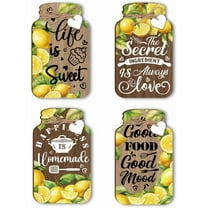 Jar Kitchen Wall Decor 4pcs Lemon Wooden Jar Sign Decor Wood Kitchen Hanging Signs Farmhouse Kitchen Signs with Hemp Rope