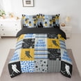 thumbnail image 3 of Manfei Eat Sleep Hockey 7-Piece Twin Bedding Sets for Boys, Stripes Abstract Bedding Comforter Set, Blue Orange Patchwork Plaid Reversible Sheet Sets, Luxury Bedroom Decor, 3 of 8