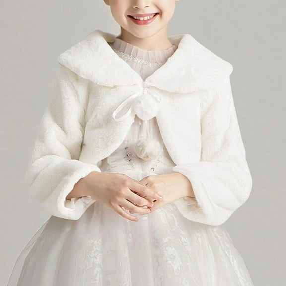 AUNVITO 1-16Y Girls Fluffy Fleece Cape Long Sleeve Round Neck Short Shawl Dress Coat Warm Cozy Winter Outerwear