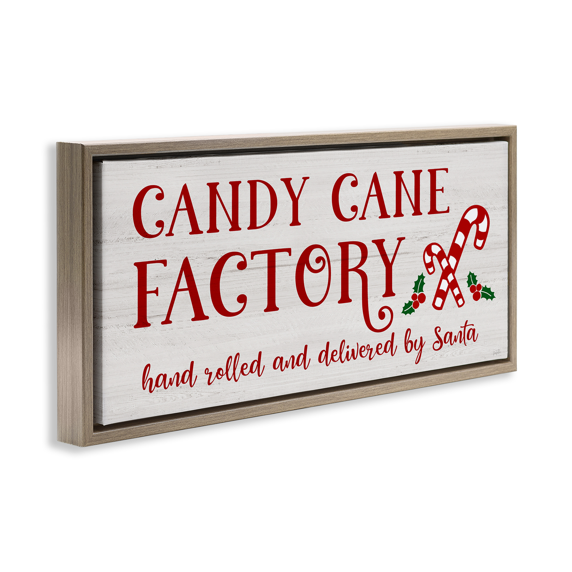 Stupell Industries Candy Cane Factory Holiday Painting Brown Floater Framed Canvas Art Prints Wall Art, 25 x 11