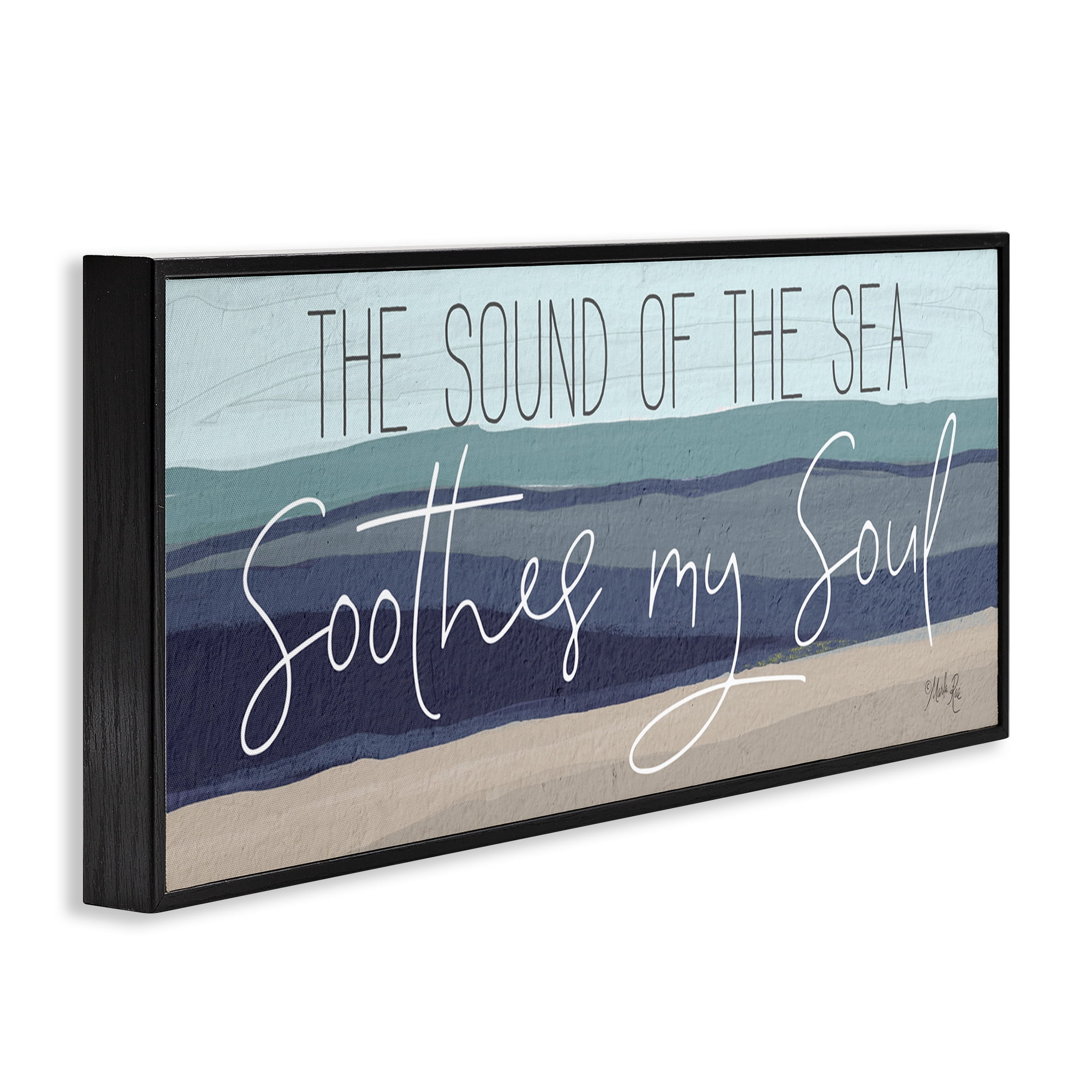 Stupell Industries Sound Of The Sea Coastal Painting Black Framed Art Print Wall Art, 24 x 10