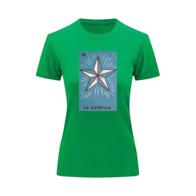 Playera Unisex De La Estrella De La Loteria Mexicana Color Verde Talla Mediana Marca Emil SaEs