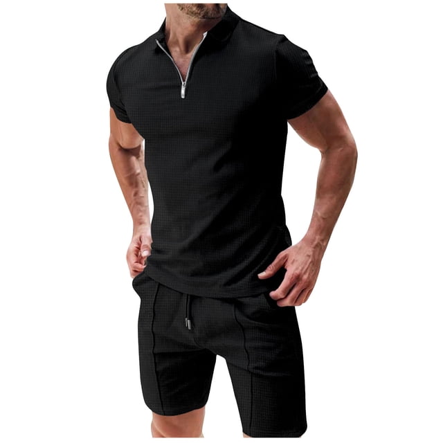 Mens Manga Larga Casual Color Sólido Cremallera Girar Abajo Conjunto de Cuello, Traje de Mezcla de Algodón de Poliéster para Al Aire Libre, Diario Y Invierno Primavera Desgaste