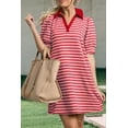 thumbnail image 5 of Women'S Summer Casual Striped V Neck Short Sleeve Flowy A Line Mini Dresses Red S, 5 of 8
