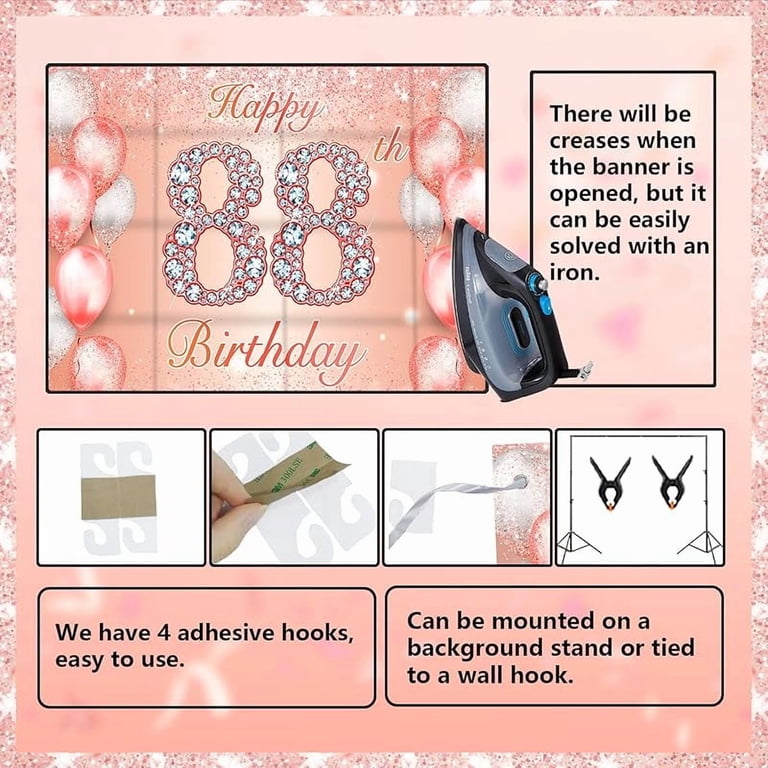 PAKBOOM Happy 88th Birthday Banner Backdrop - Pink Purple Gold 4x6 Ft Party Decor For Women